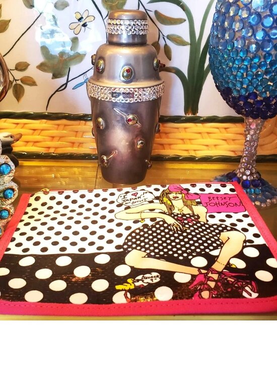 Vintage Betsey Johnson Handbag Babe Girl Polka Dot Dress Pop Art Cosmetic Bag - Picture 5 of 7
